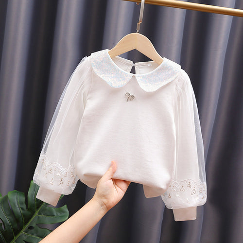 Mädchen Sweatshirt mit eleganten Tüllärmeln und auffälligem Kragen EB