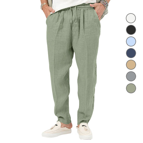 Herren nan leichte Leinenhose mit elastischem Bund und seitentaschen lässiger Schnitt EB