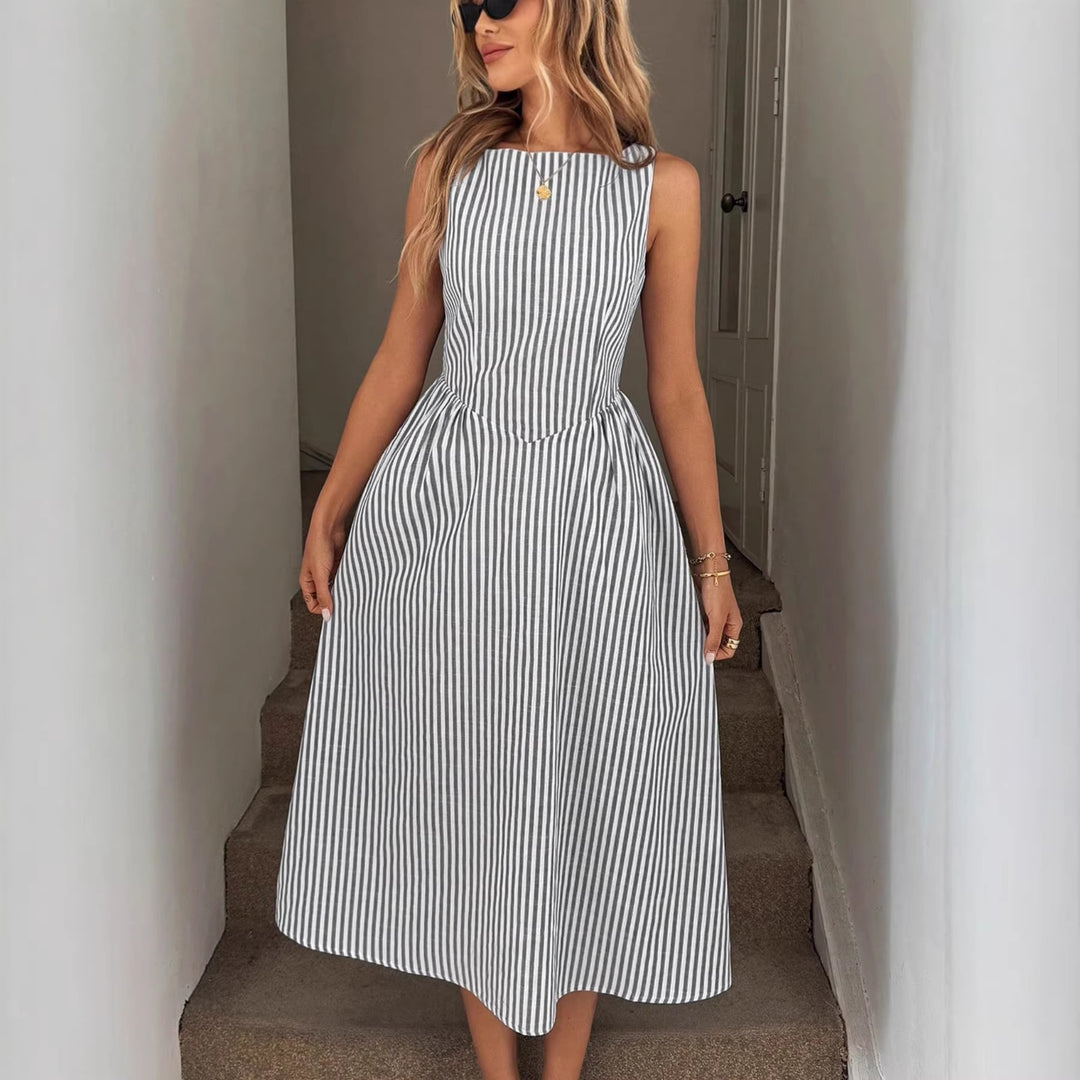 Damen Elegantes Midi-Kleid im Streifenlook EB