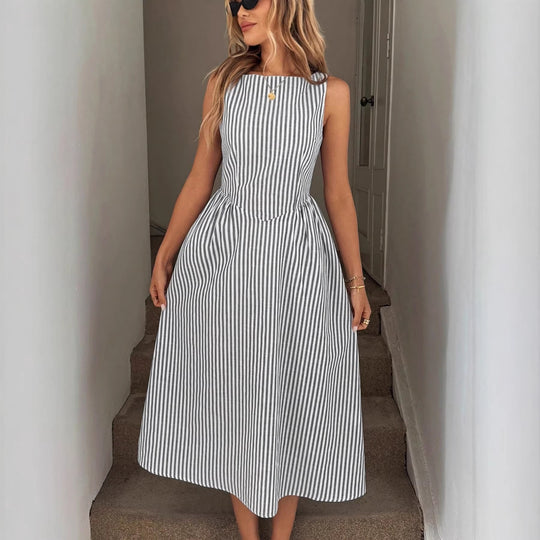 Damen Elegantes Midi-Kleid im Streifenlook EB