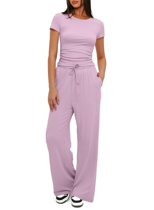 Damen Lässiges Lounge-Set mit weitem Oberteil und bequemen Hosen EB