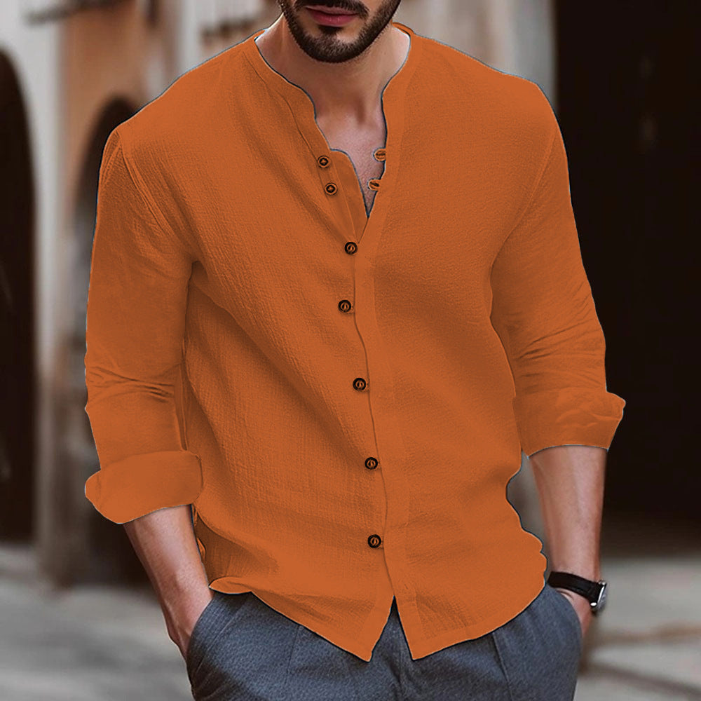 Herren Langarm-Henley-Hemd aus leichtem Baumwollgewebe mit modischem Knopfdetail EB