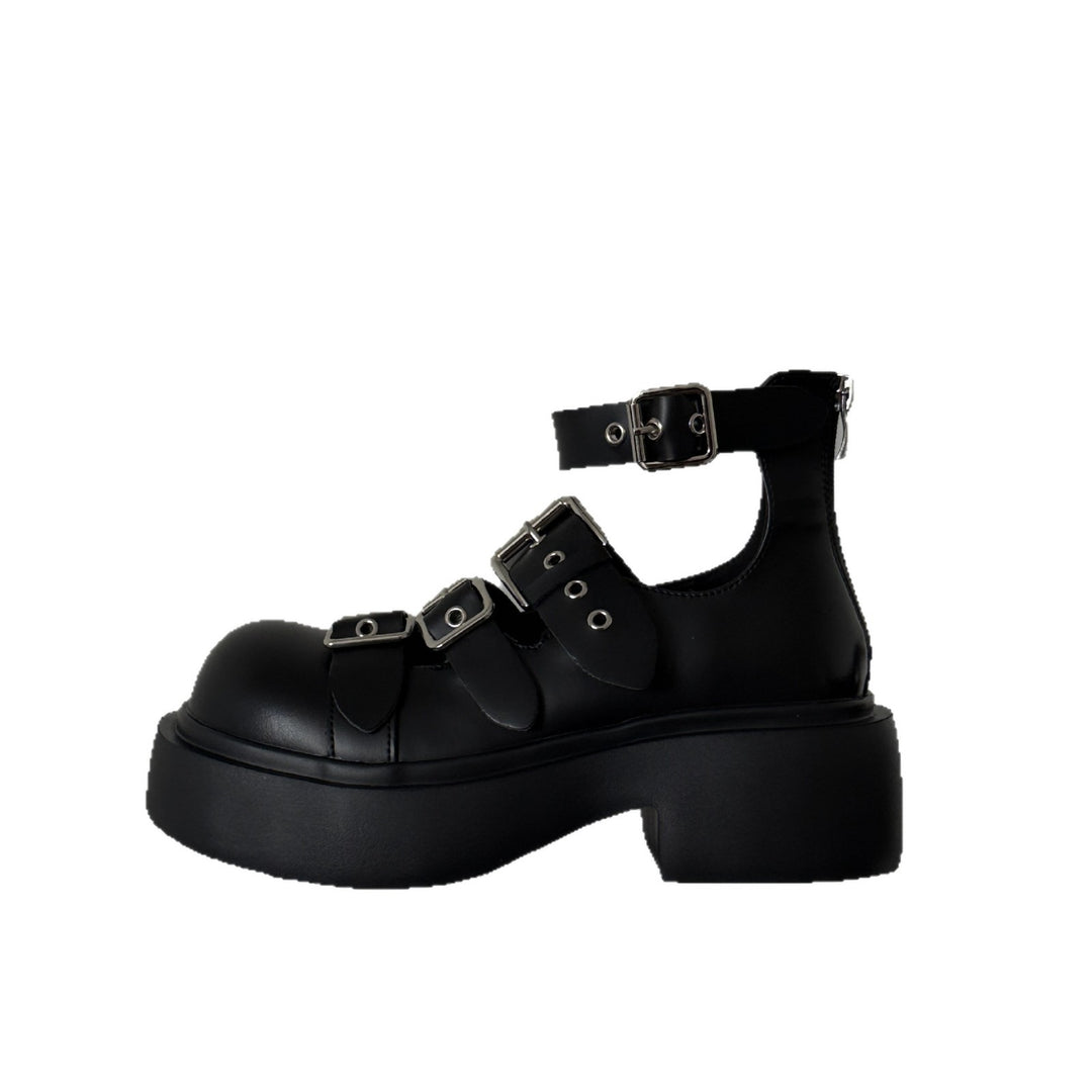 Damen Modische Plateau-Sandalen mit doppelten Riemen und verstellbaren Schnallen EB