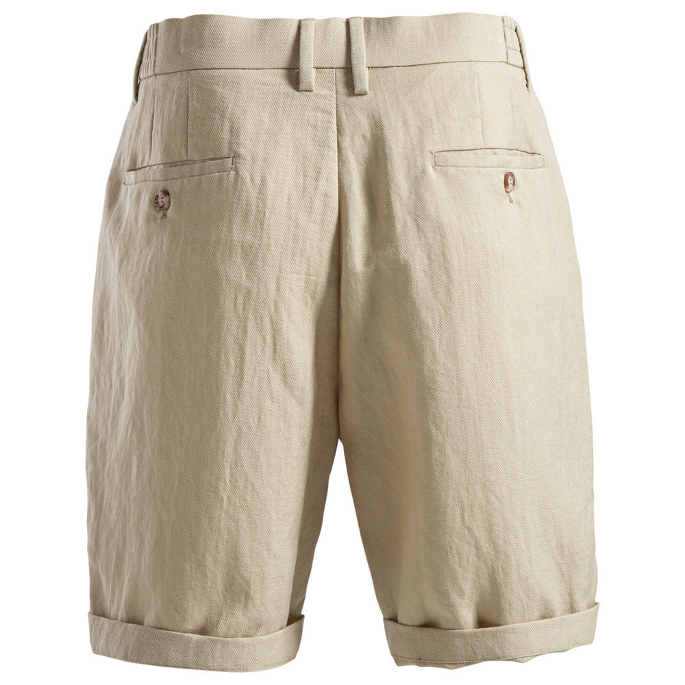 Herren nan lässige Leinenshorts mit Umschlag und Bundfalten EB