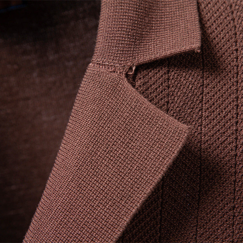Herren nan Kurzarm Strickcardigan mit Reverskragen und feinem Strukturstrick EB