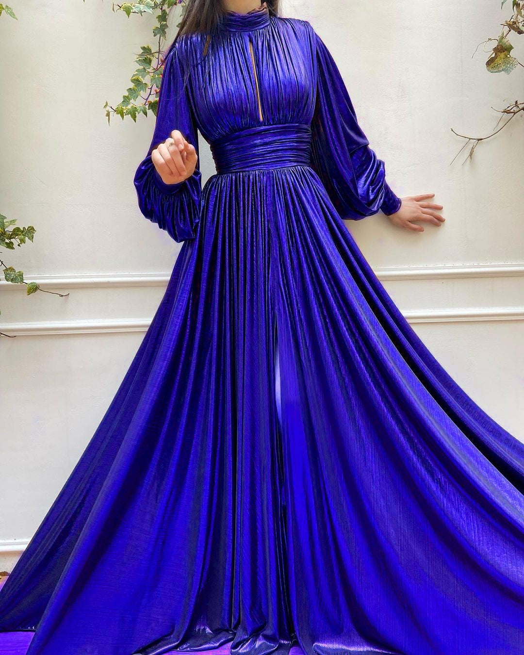 Damen Elegantes Maxikleid mit plissierten Details und luxuriösem Fall EB