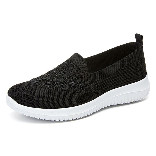 Damen nan eleganter Strick-Slipper mit floraler Stickapplikation, elastischem Einstieg und federleichter EVA-Laufsohle EB