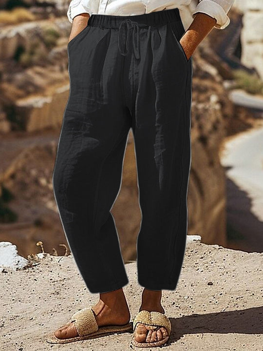 Damen Casual-Chino Leinenoptik Culotte mit elastischem Tunnelzugbund und Eingrifftaschen EB