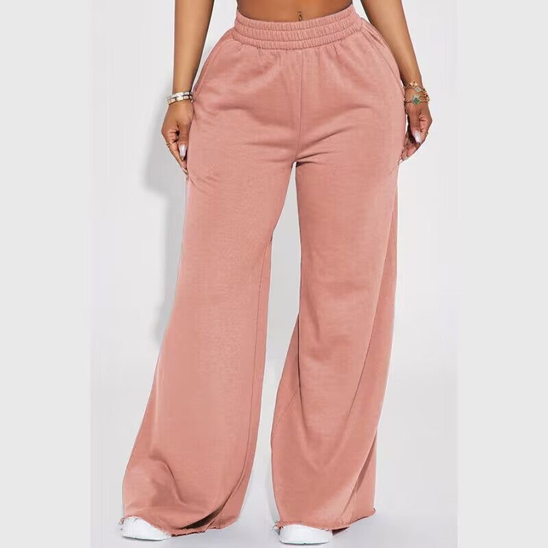 Damen nan weite Highwaist Palazzo-Loungehose mit doppelt gerafftem Komfortbund und fließender Wide‑Leg-Silhouette EB