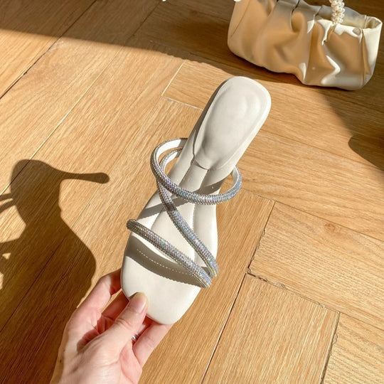 Damen elegante Sandalen mit funkelnden Strassverzierungen und transparentem Absatz EB