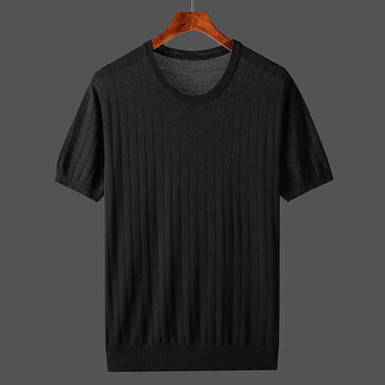 Damen Kurzarm Strickoberteil mit feinem Liniendesign und komfortablem Schnitt EB