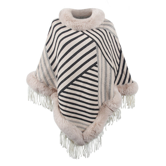 Damen modischer Poncho mit elegante Fransenverzierung EB