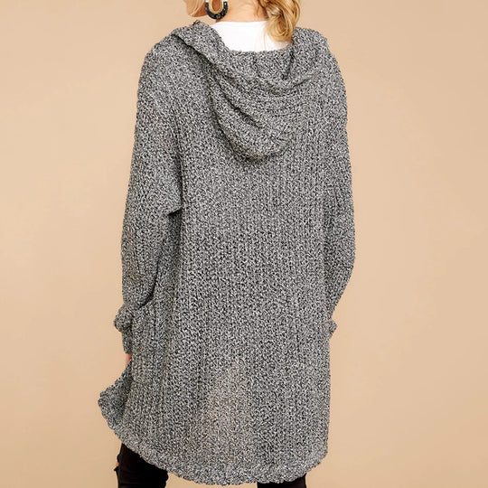 Damen kuschelige Strickjacke mit offener Front und Kapuze EB
