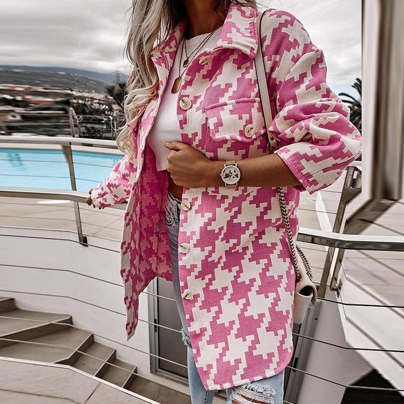 Damen Langarm-Shirtjacke im Chevron-Muster mit praktischen Taschen EB