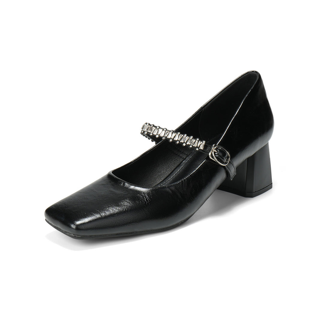 Damen klassische Ballerinas mit eleganter Schnallenverzierung und bequemem Blockabsatz EB