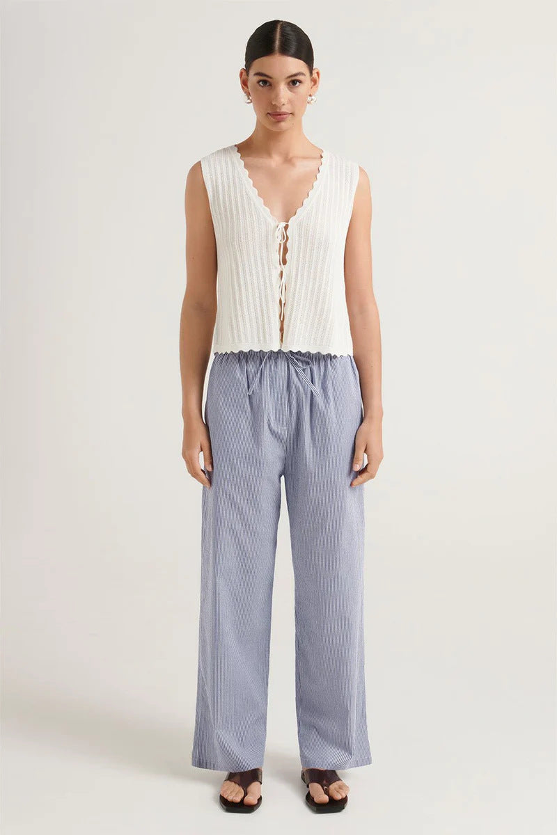 Damen lässige bequeme Schlafhose aus leichtem Baumwollstoff mit eleganten Streifen EB