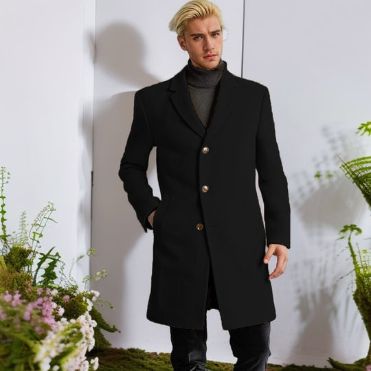 Herren eleganter Langmantel mit goldenen Knöpfen und klassischem Schnitt EB