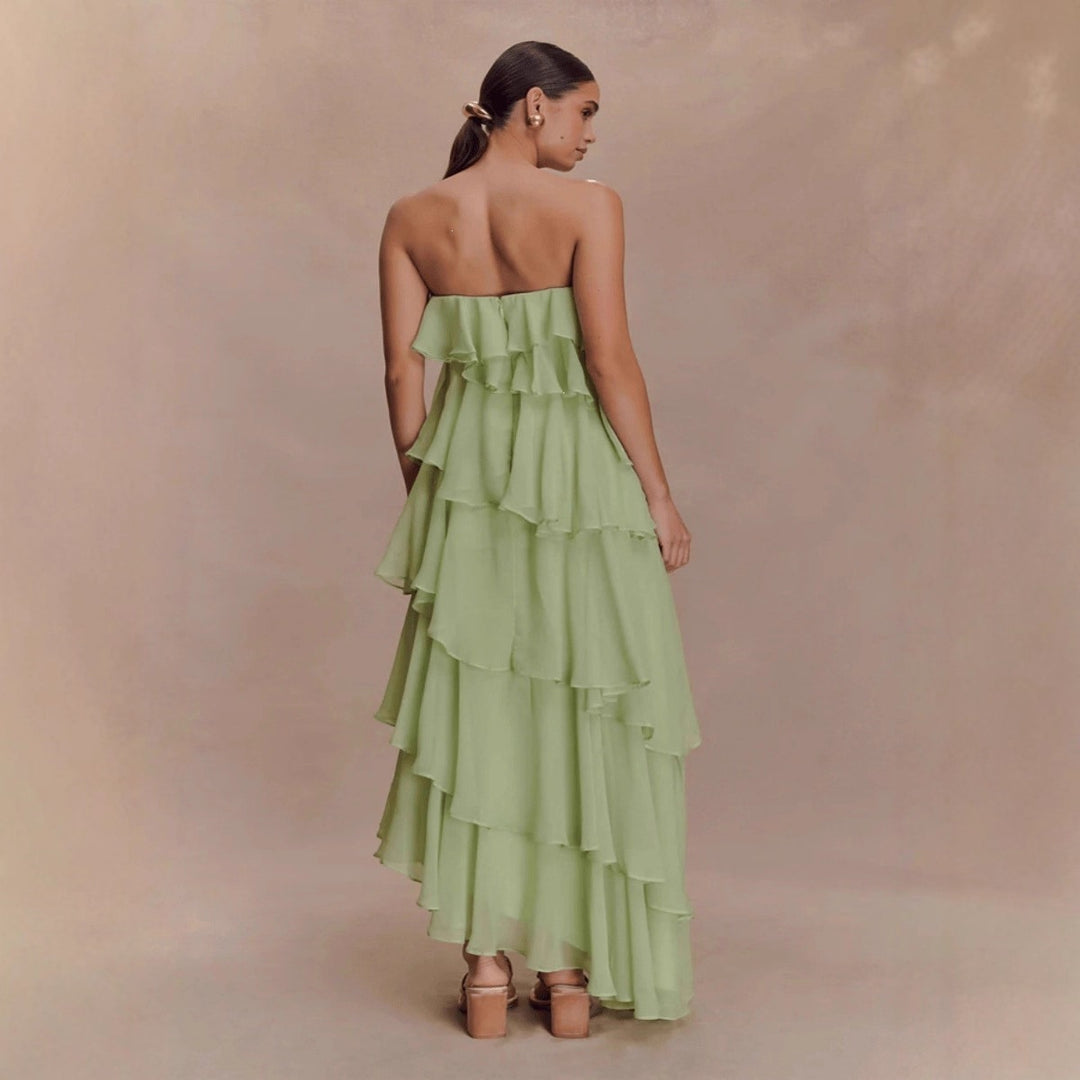 Damen Langes Rüschensommerkleid mit gerafften Details EB