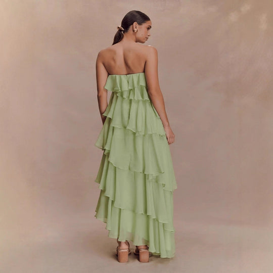 Damen Langes Rüschensommerkleid mit gerafften Details EB