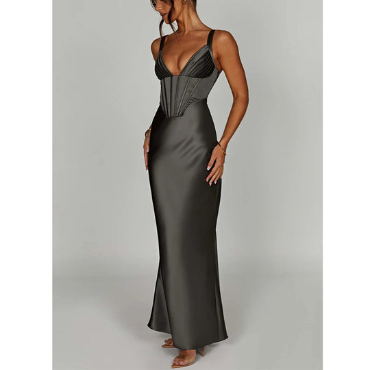 Damen Elegantes Abendkleid mit tailliertem Oberteil und schmalen Trägern EB