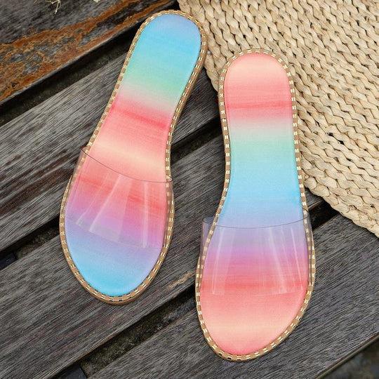 Damen Bunte Halbschläppchen mit transparentem Obermaterial EB