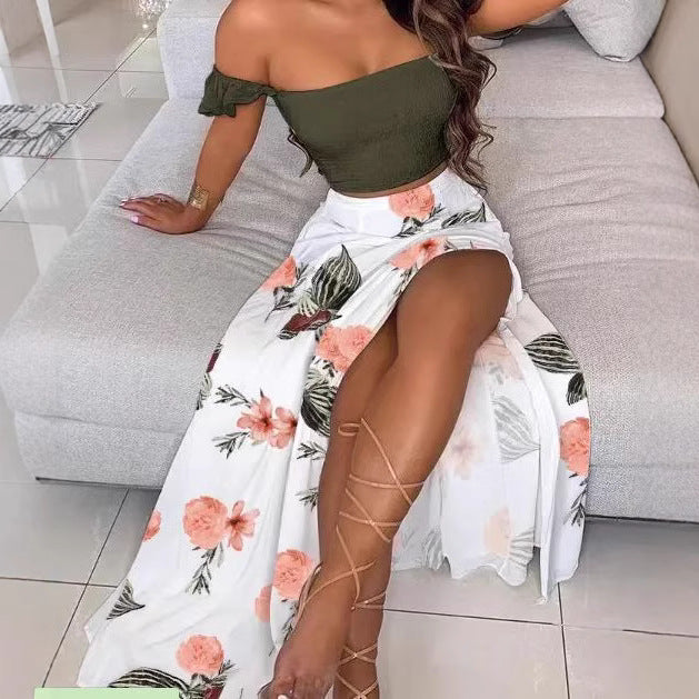 Damen Maxirock mit floralem Design und hohem Schlitz EB