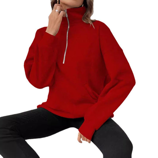 Damen Sweatshirt mit halbem Reißverschluss und lässigem Schnitt EB