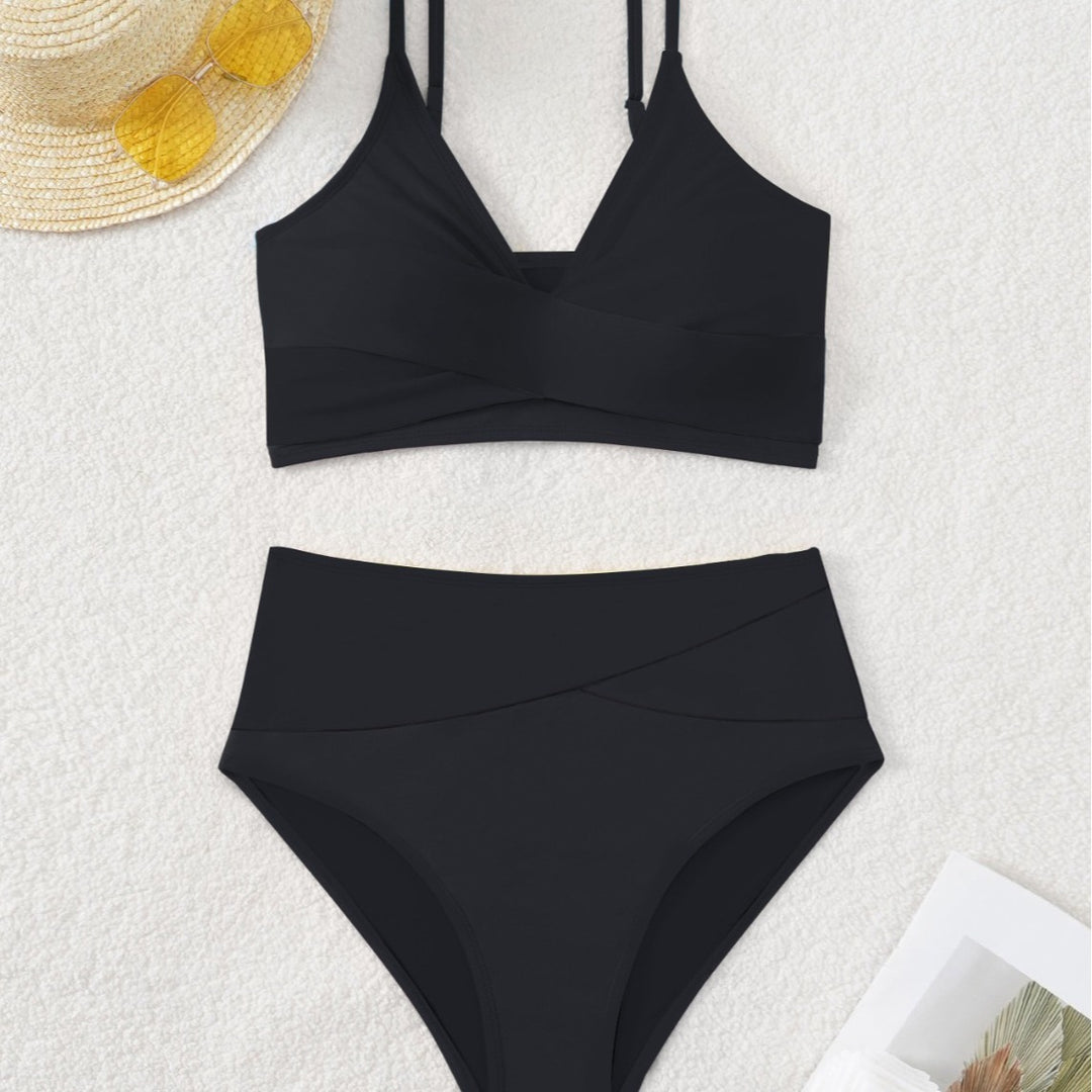 Damen Hochtaillierter Bikini mit überkreuztem Oberteil und eleganten Raffungselementen EB