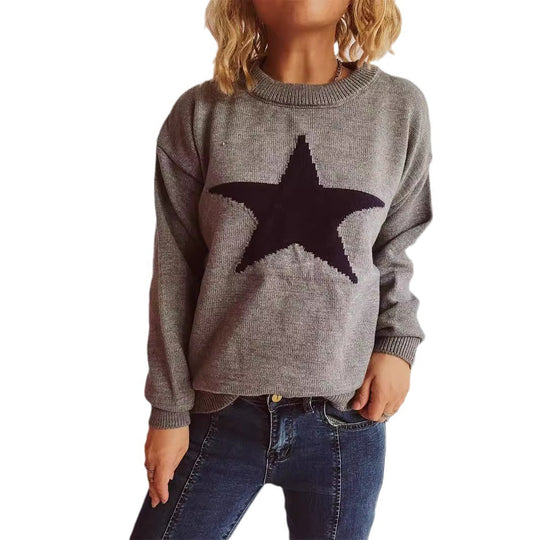 Damen lässiger Pullover mit auffälligem Sternmuster EB