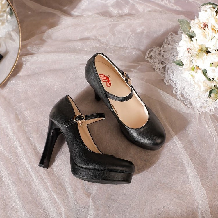 Damen Plateau-Pumps mit verstellbarem Riemchen und eleganter Schnalle EB