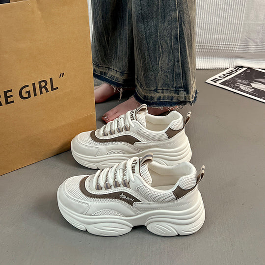 Damen modische Chunky Sneakers mit atmungsaktiver Mesh-Oberfläche und gepolsterter Sohle EB