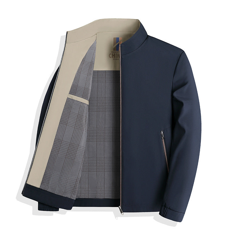 Herren nan leichte Harringtonjacke mit Stehkragen, Reißverschlusstaschen und kariertem Innenfutter EB