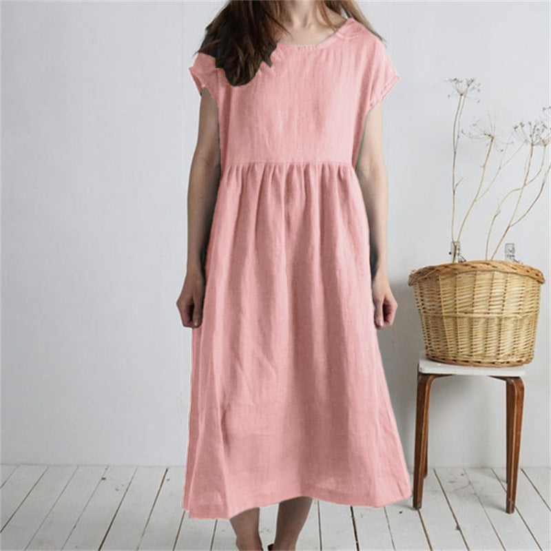 Damen Langmaxikleid aus atmungsaktivem Leinenstoff mit lockerer Passform EB