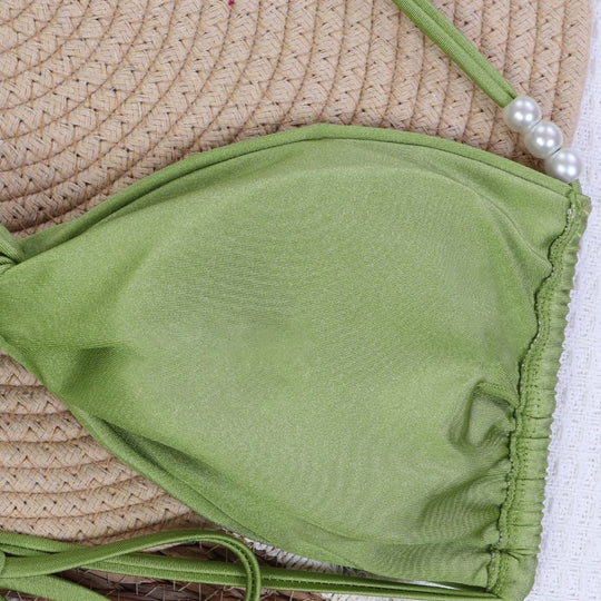Damen Bandeau-Bikini mit eleganten Perlenschnüren EB