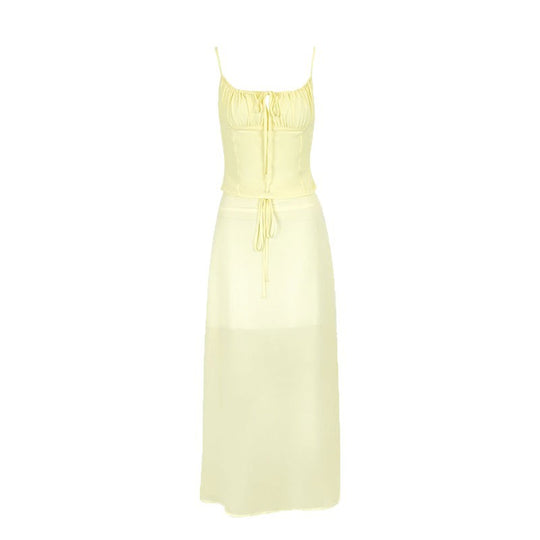 Damen Maxikleid mit verstellbaren Spaghettiträgern und raffiniertem Wickeldetail EB