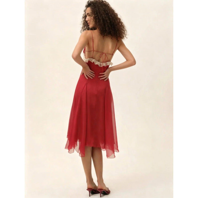 Damen Fließendes Midi-Kleid mit raffinierten Rüschendetails EB