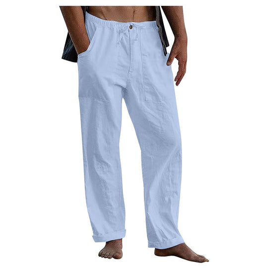 Herren Relaxed Fit Leinenhose mit elastischem Bund und praktischen Taschen EB