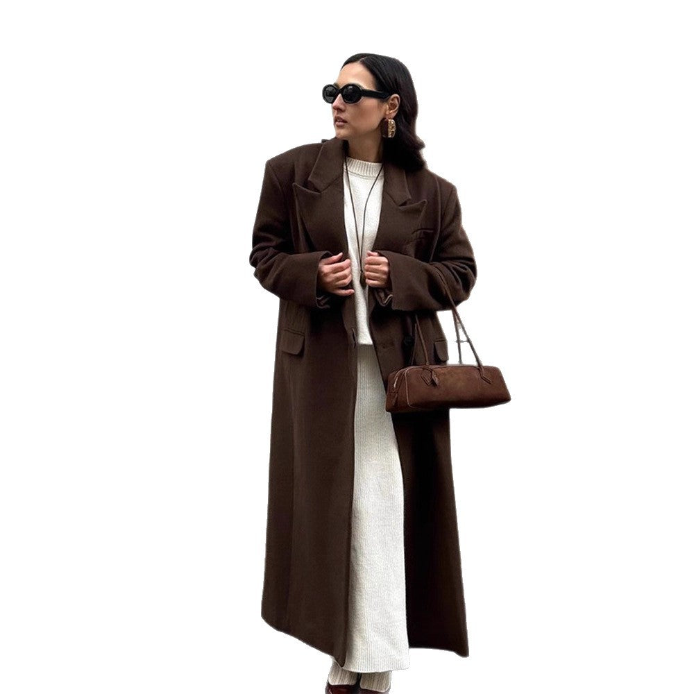 Damen Übergröße langes Blazer mit Taschen und klassischem Schnitt EB