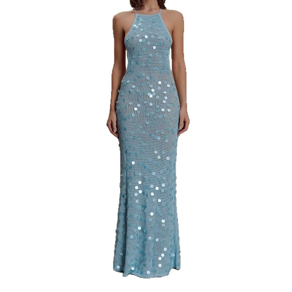 Damen Elegantes Maxikleid mit funkelnden Applikationen EB