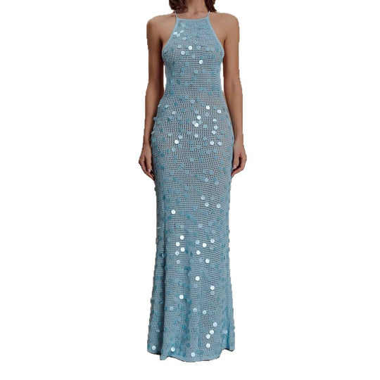 Damen Elegantes Maxikleid mit funkelnden Applikationen EB