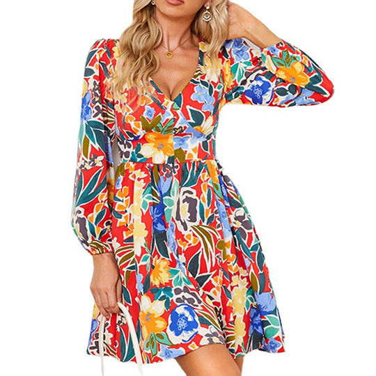 Damen Sommerliches Freizeitkleid mit voluminösen Ärmeln und floralen Mustern EB