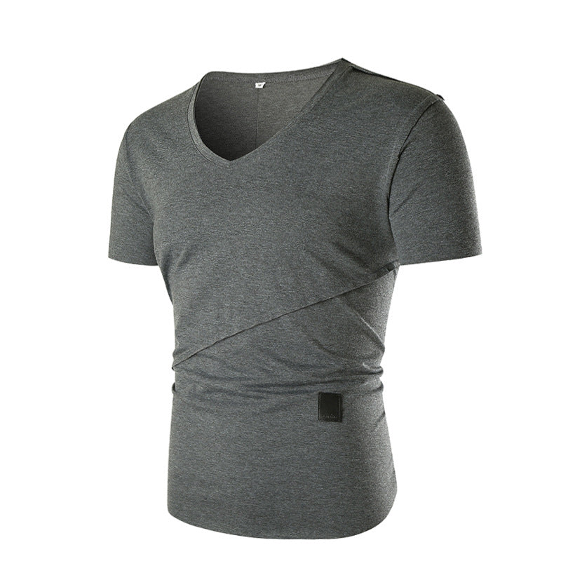 Herren V-Ausschnitt T-Shirt mit asymmetrischem Schnitt und elastischem Bund EB