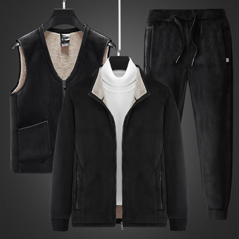 Herren dreiteiliges Thermo-Fleece-Set mit Reißverschlussjacke wattierter Weste und Jogginghose EB