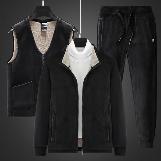 Herren dreiteiliges Thermo-Fleece-Set mit Reißverschlussjacke wattierter Weste und Jogginghose EB