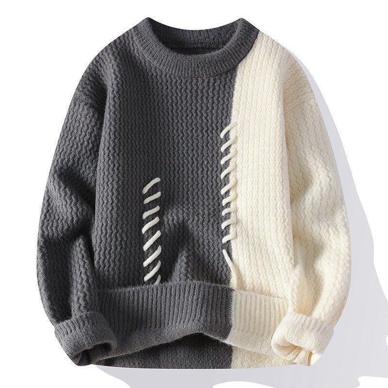 Unisex nan strukturierter Oversize-Strickpullover mit Zopfmuster und dekorativer Steppnaht EB