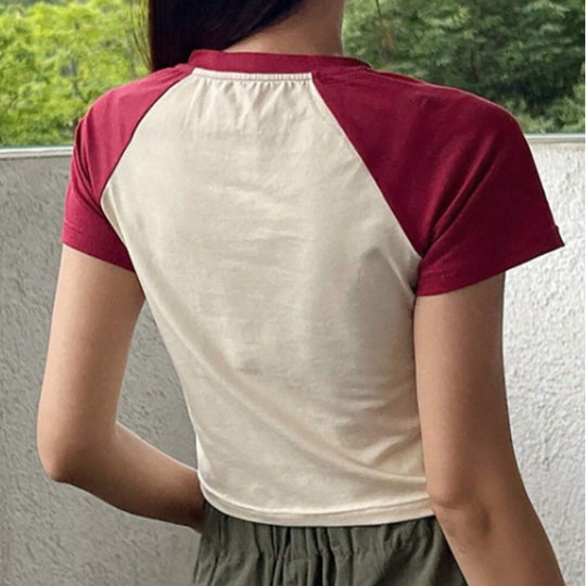 Damen Raglan-Crop-Shirt mit auffälligem Sternmotiv EB