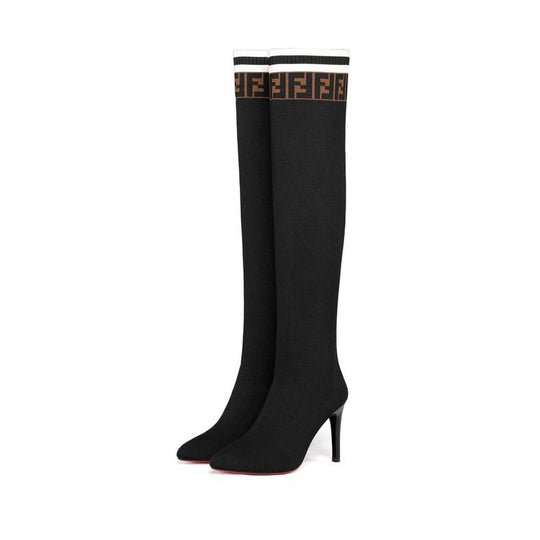 Damen wadenhohe Strümpfe mit elegantem Stiletto-Design und modischem Rippmuster EB