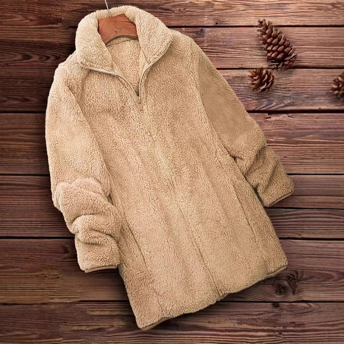 Damen Flauschige Teddyjacke mit hohem Kragen und seitlichen Taschen EB