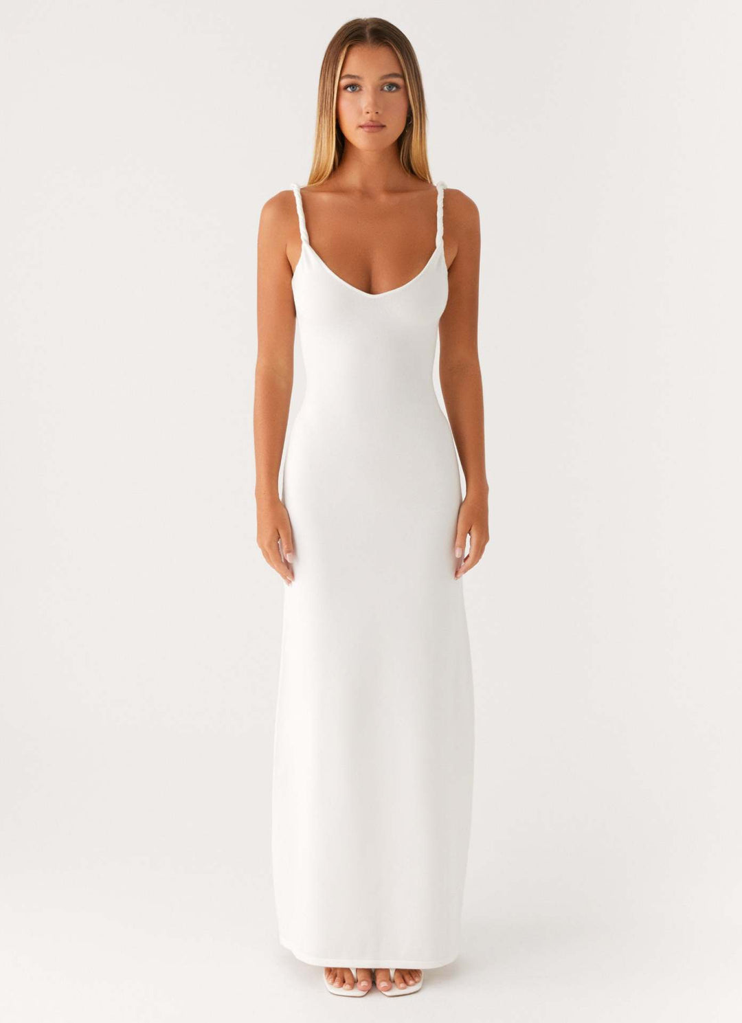 Damen Elegantes Maxirockkleid mit tiefem V-Ausschnitt und feinen Trägern EB