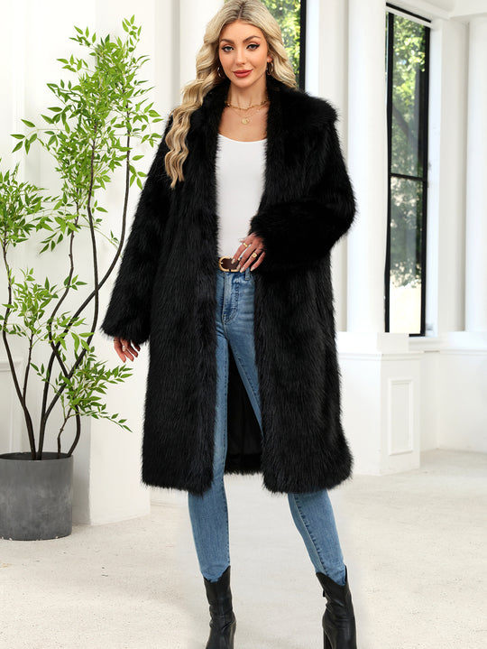 Damen Flauschiger Kunstpelzmantel mit elegantem Revers EB